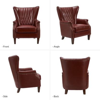 Traditional Genuine Leather Accent Chair with Nailhead Trim Tufted Armchair for Living Room Camel