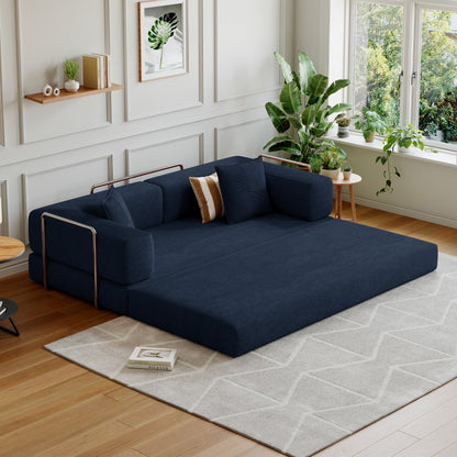 Convertible Sleeper Sofa Bed,Compressed Floor Boneless Couch,Modular Modern Corduroy Sofa for Living Room Bedroom -with Fixed-Shape Frame and Support Armrest,Easy Assembly(Green)