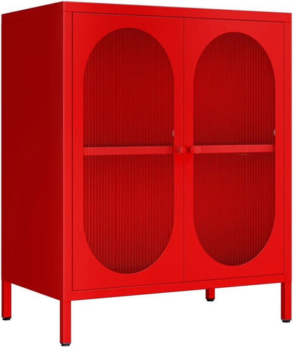 Small 2 Transparent Door Metal Storage Side Buffet Cabinet for Bed Room,Living Room,Entryway,Hallway,Home,Hotel,Office,Garage,Kitchen,1 Removable Shelf.