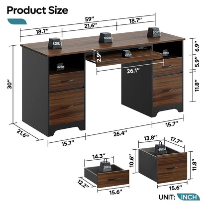 Bestier 59�� Computer Desk with 4 Drawers, Office Executive Desk with File Drawer, Keyboard Tray for Home Office, Gray
