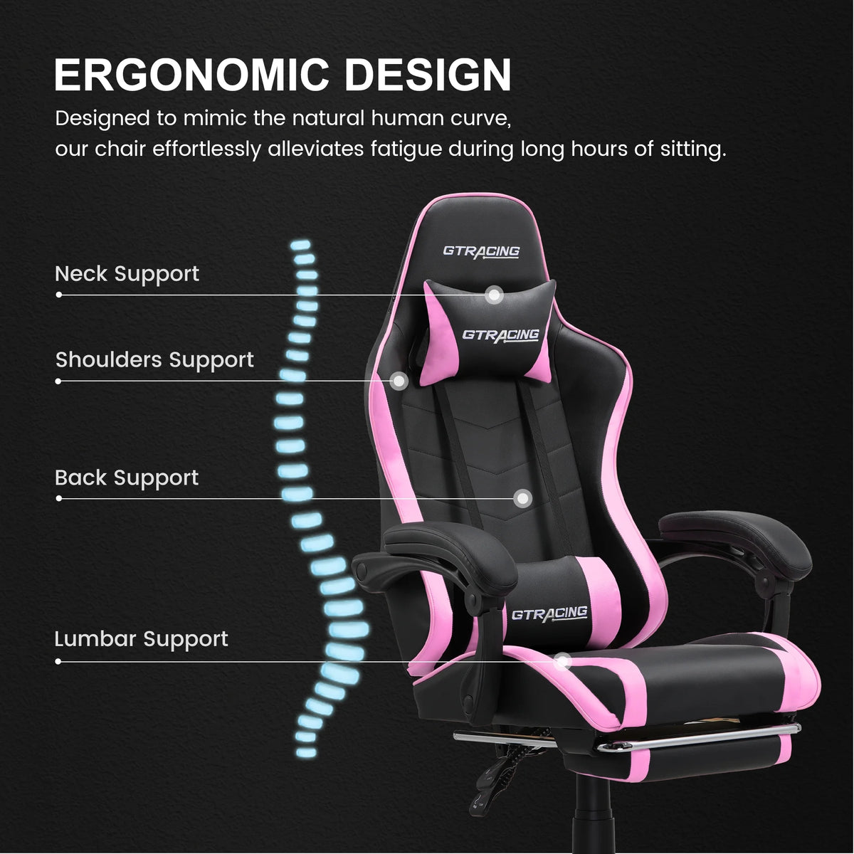 GTRACING GTWD-200 Ergonomic Gaming Chair with Adjustable Pillows and Footrest , White