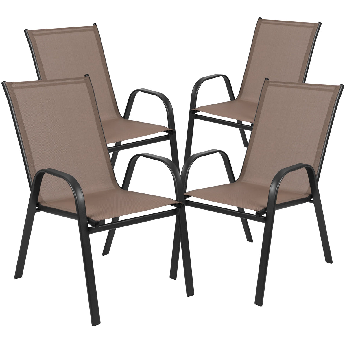 Emma + Oliver 4 Pack Gray Outdoor Stack Chair with Flex Comfort Material - Patio Stack Chair