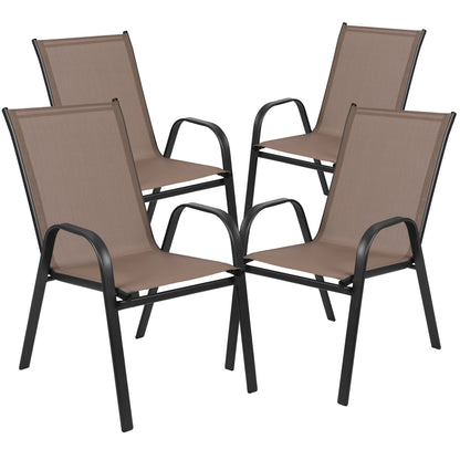 Emma + Oliver 4 Pack Gray Outdoor Stack Chair with Flex Comfort Material - Patio Stack Chair