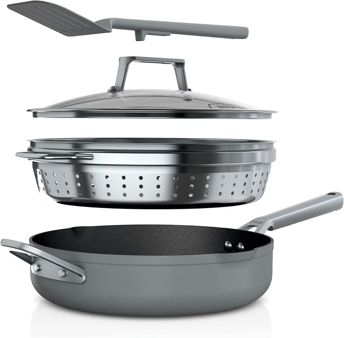 Ninja NeverStick PossiblePan, Premium Set with 4-Quart Capacity Pan, Steamer/Strainer Basket, Glass Lid & Integrated Spatula