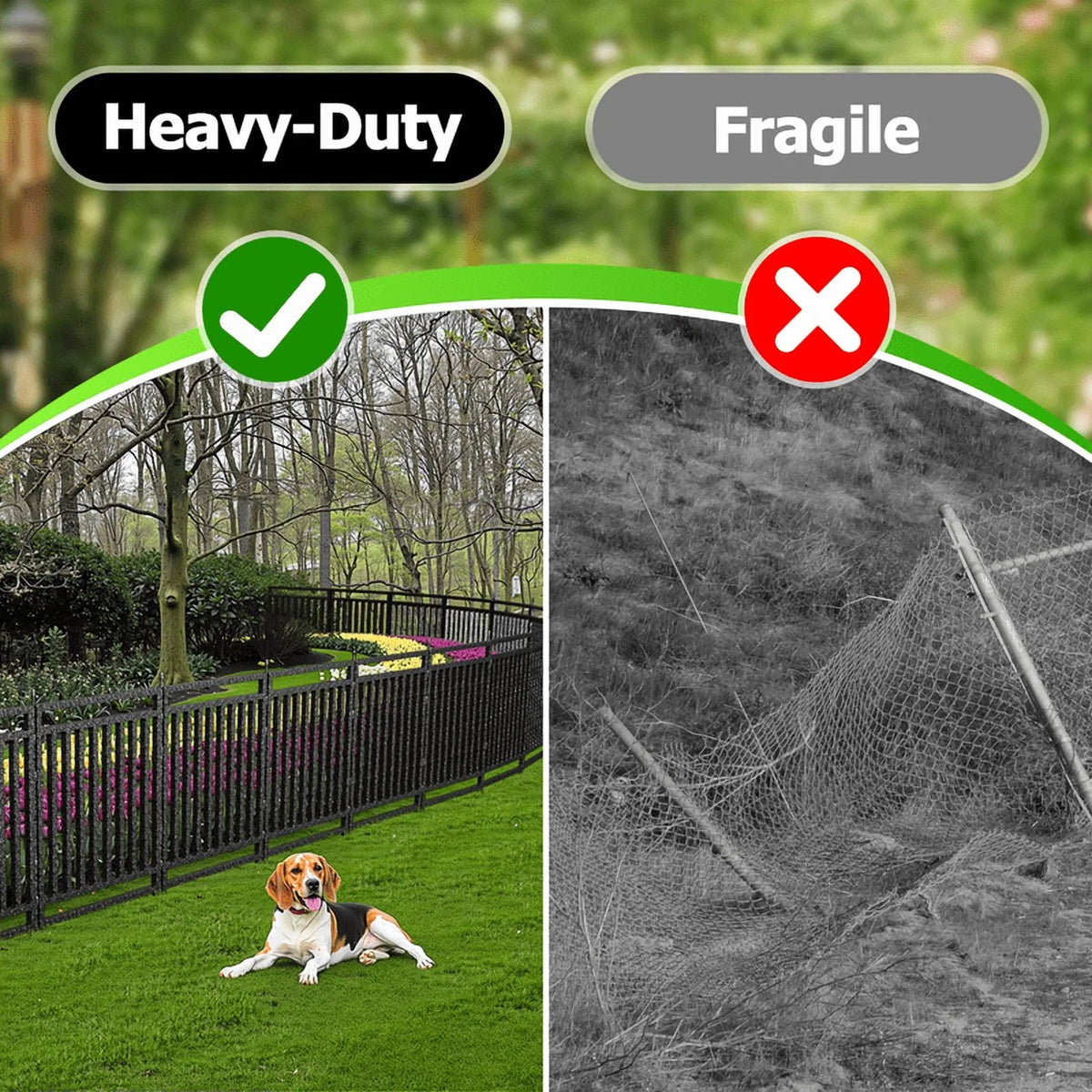 Petorldog Decorative Garden Fence, 72ft x 40in , 28 Panels + 4 Gates, No Dig Metal Dog Fence for Yard | Black-Silver