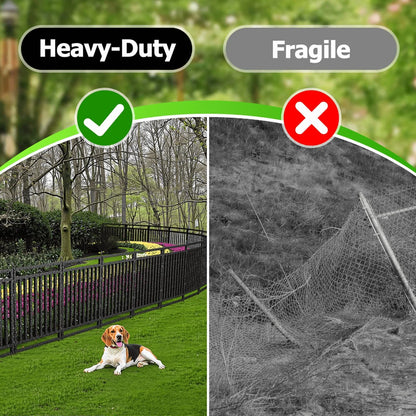 Petorldog Decorative Garden Fence, 72ft x 40in , 28 Panels + 4 Gates, No Dig Metal Dog Fence for Yard | Black-Silver