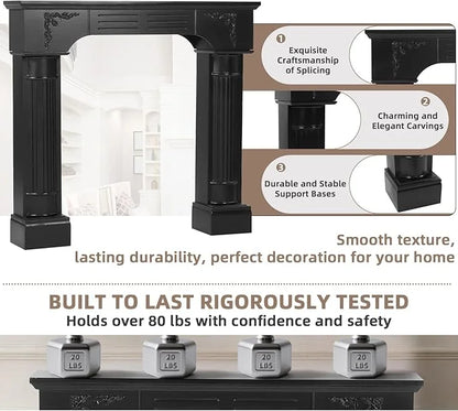 EPICOZY 43.3" Fireplace Mantel, Freestanding Fireplace Surround with Leg for Electric Fireplaces, MDF Mantel Surround with Shelf for Living Room with Decorative Pattern, Anti-Tipping & Waterproof