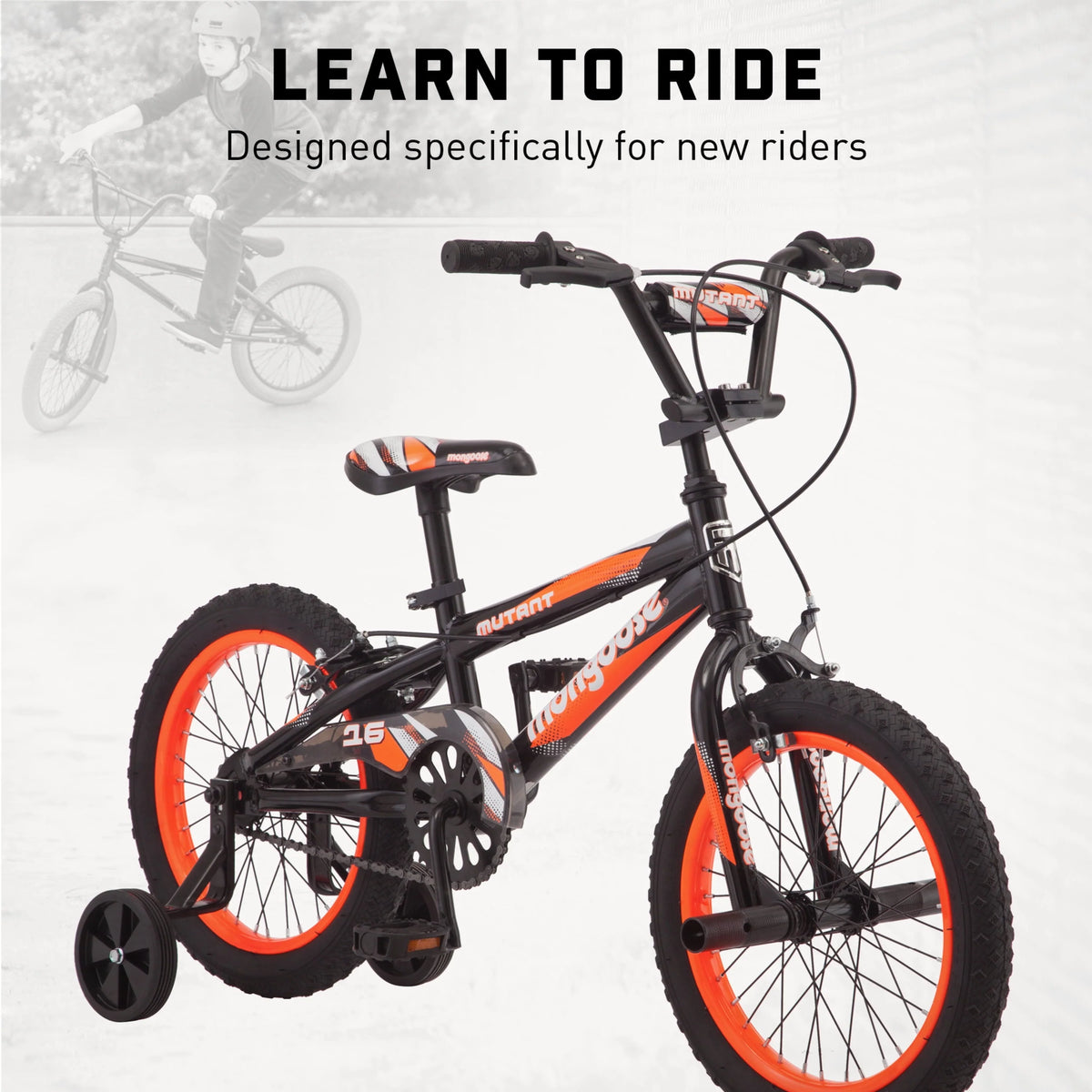 Mongoose 16" Mutant Kid's BMX Bike, Ages 3-5, Black & Orange