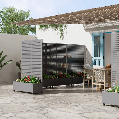 MAYEERTY 47*16*47"Outdoor White Metal Planter with Rect Louvered Climbing Trellis, Drainage hole & Wheels