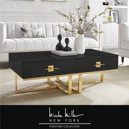 Posh Living Mano 2-Drawers Stainless Steel Base Coffee Table - Light Gray/Chrome