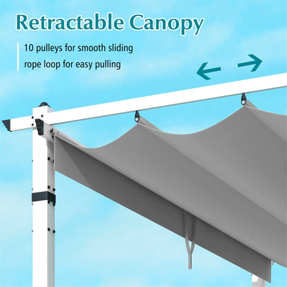 Gymax 12' x 10' Outdoor Pergola w/ Retractable Canopy Aluminum Frame Anchors Patio Grey