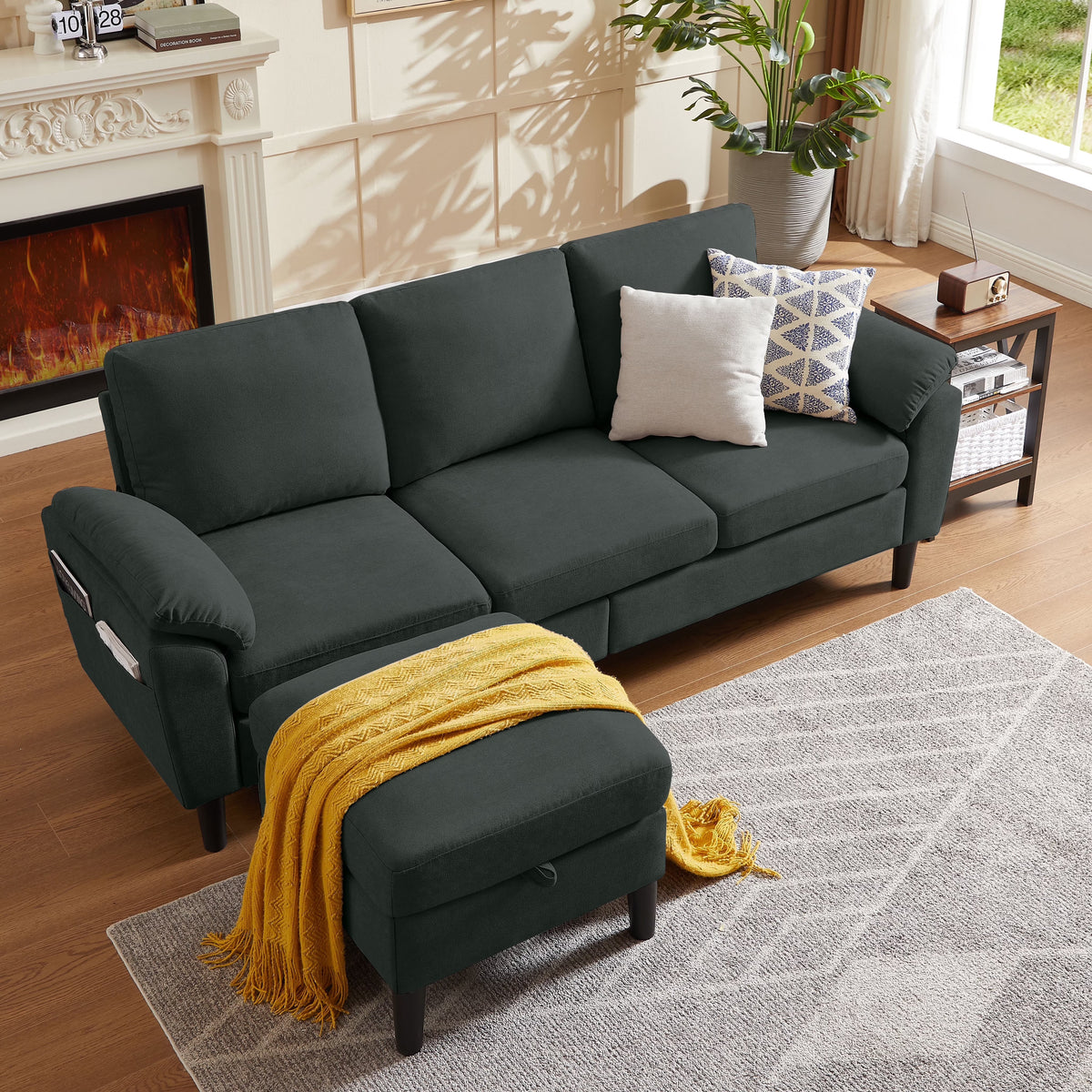 Pingliang Home Sectional Sofa Couch with Storage Ottoman,Modern 3 Seat L Shaped Sofa Couch for Living Room Apartment Studio Office