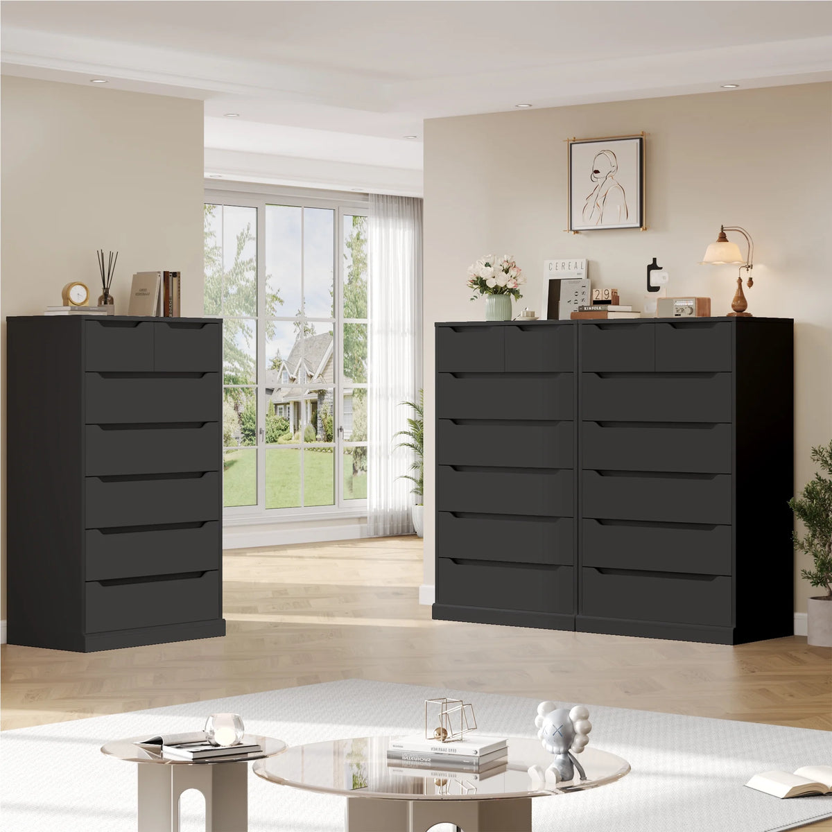Homfa 7 Drawer White Dresser, 51.3"H Wood Storage Cabinet with Upgraded Stable Base, Vertical Chest for Bedroom Living Room