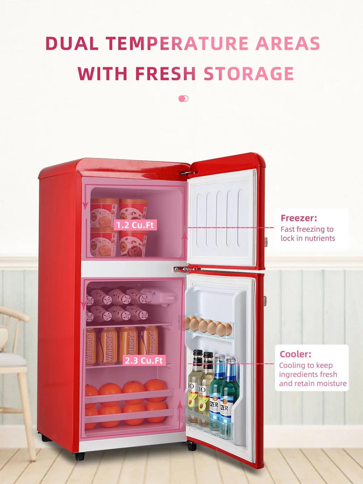 Krib B Compact Refrigerator 3.5 Cu.ft, Mini Fridge with Freezer, Modern Fridge with Dual Door, 7 Grade Temperature Adjustment, Silver