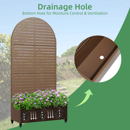 MAYEERTY 47*16*47"Outdoor White Metal Planter with Rect Louvered Climbing Trellis, Drainage hole & Wheels