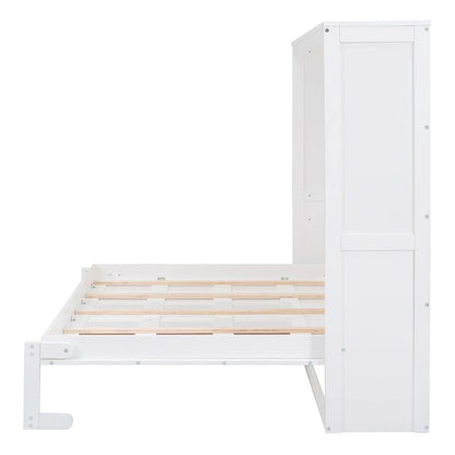 Harper & Bright Designs Full Size Murphy Bed Space-Saving Foldable Wooden Wall Bed with a Shelf for Guest Room Home Office, Gray