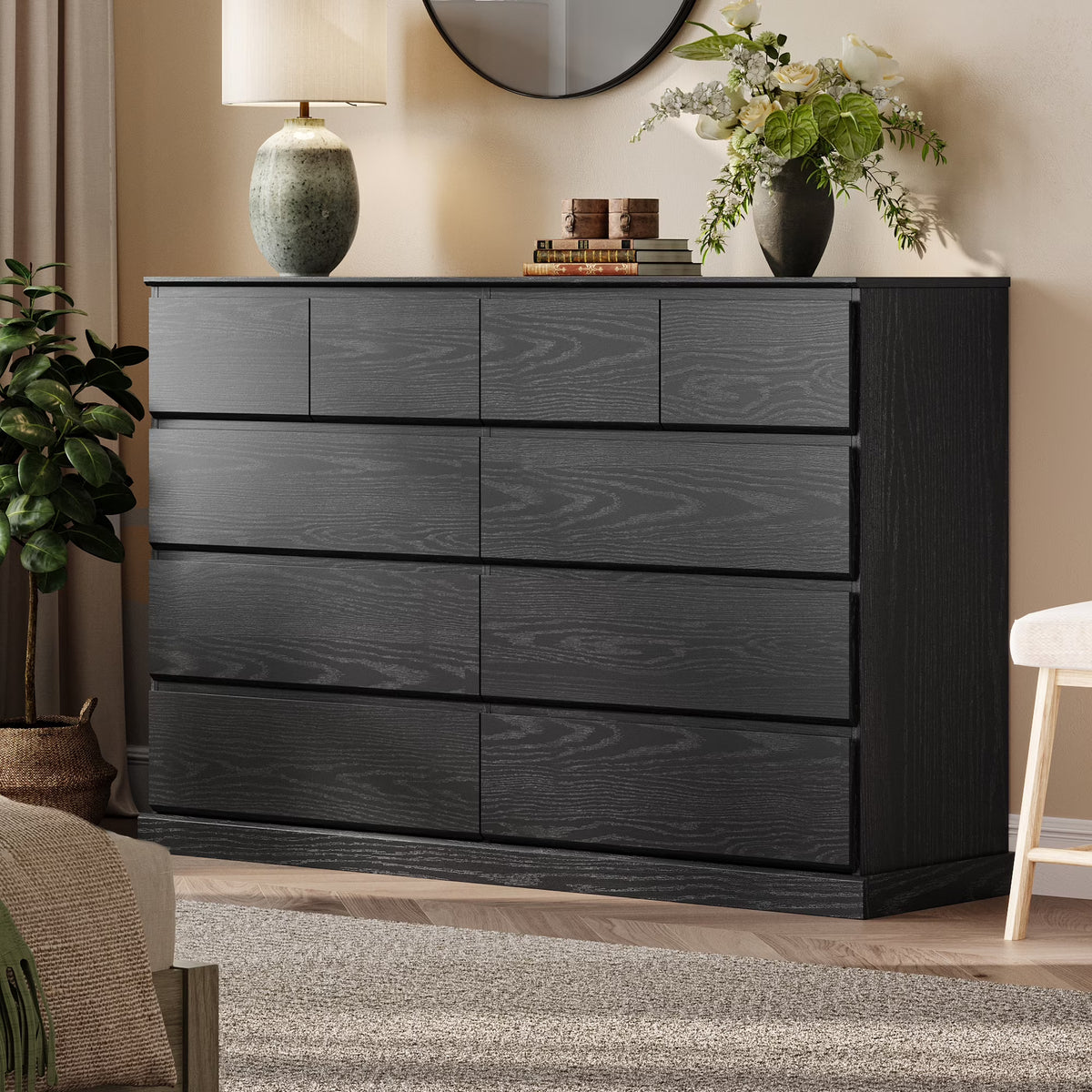 Linsy Home Modern Wood Dressers for Bedroom, Wide Chest of 9 Drawers, White