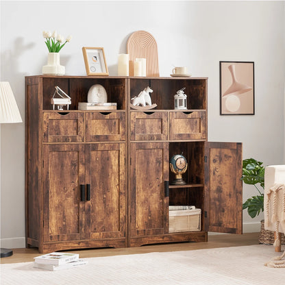FANGSUM Rattan Storage Cabinet with 2 Drawers & 2 Shelves, Floor Cabinet for Living Room