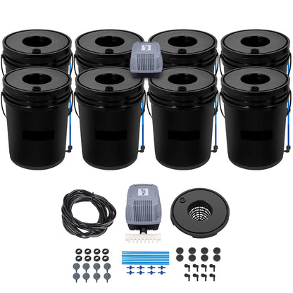 KFFKFF DWC Hydroponic System, 5 Gallon 8 Buckets, Deep Water Culture Growing Bucket, Hydroponics Grow Kit with Pump, Air Stone and Water Level Device, for Indoor/Outdoor Leafy Vegetables