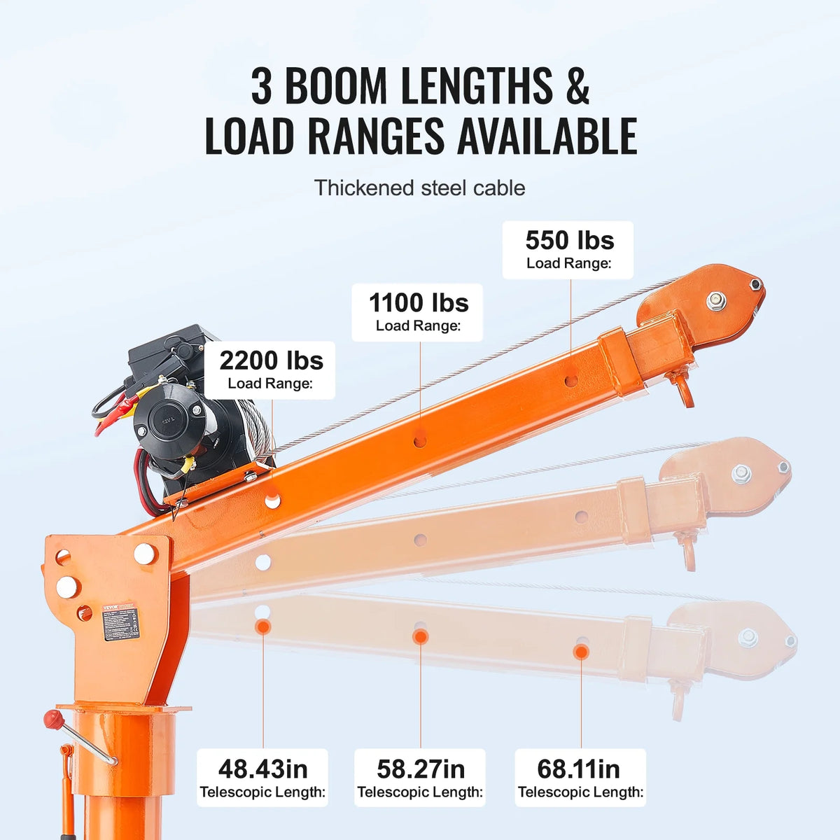 VEVOR Electric Pickup Truck Crane, 2200 lbs, Folding Truck-Mounted Bed Crane with Electric Winch 6000 lbs, Steel Pickup Truck Jib Crane Hoist 360�� Swivel for Lifting Goods in Construction, Factory