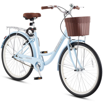 Viribus Women's Comfort Bike 24 inch Beach & City Cruiser Bicycle with Basket Rack White