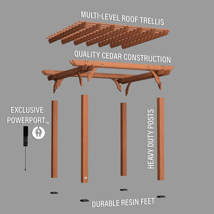 Backyard Discovery Beaumont 10'x10' Cedar Wood Patio Pergola Kit, Trellis Roof, PowerPort
