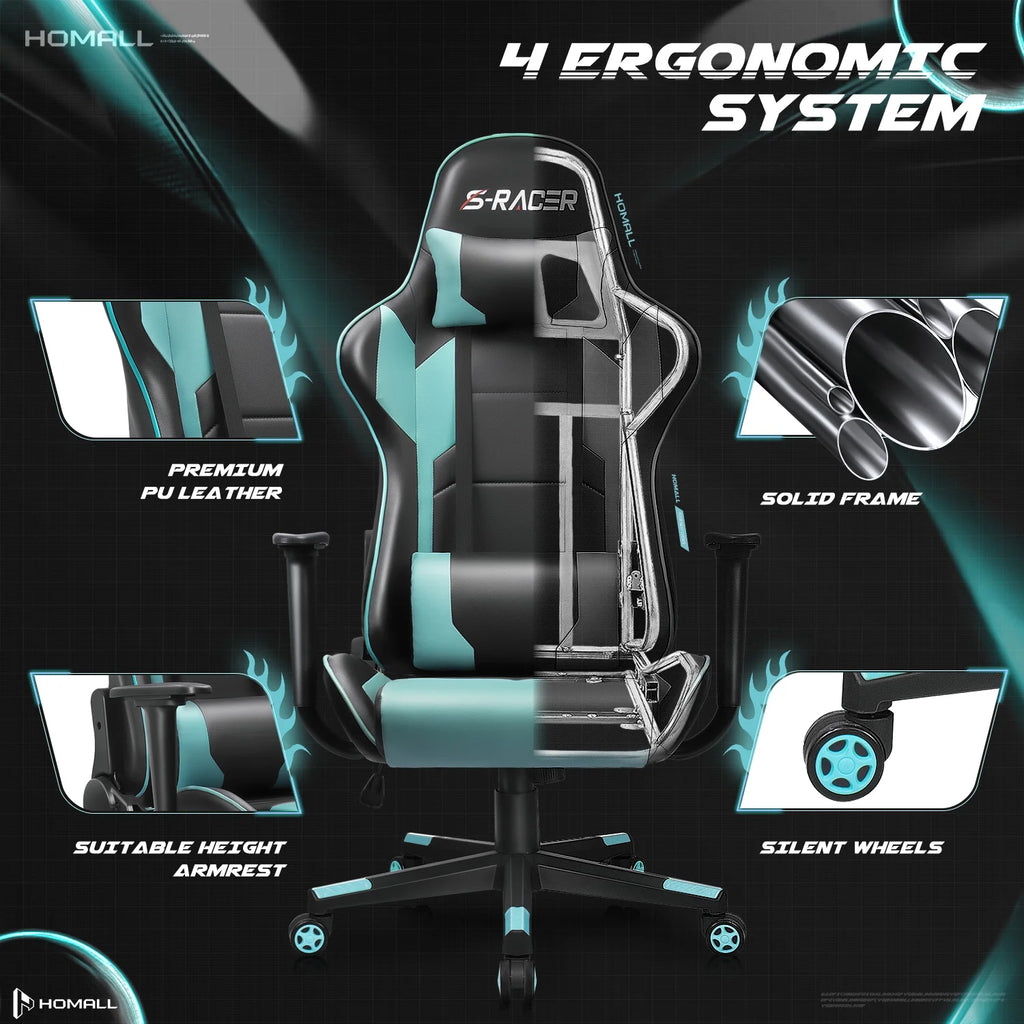 Homall Gaming Chair office Chair with Headrest & Lumbar Support, Pink