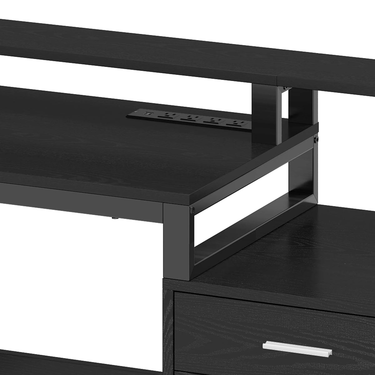 Dextrus 65" L Shaped Desk with Power Outlets and Monitor Stand , Computer Desk with LED Light &File Cabinet, Corner Desk with 3 Drawers & 4 Open Storage Shelves, Modern Home Office Desk, White
