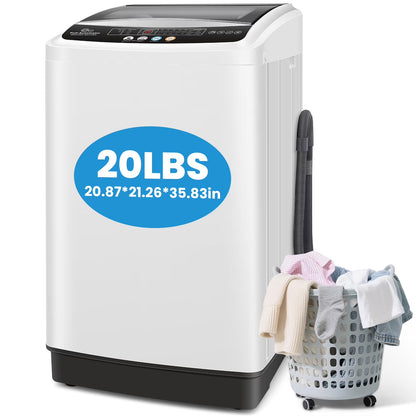 Veeboto 20lbs Fully Automatic Washing Machine, Washer Machine with 10 Wash Programs/8 Water Levels, Portable Washing Machine with LED Display & 1 Adjustable feet, White