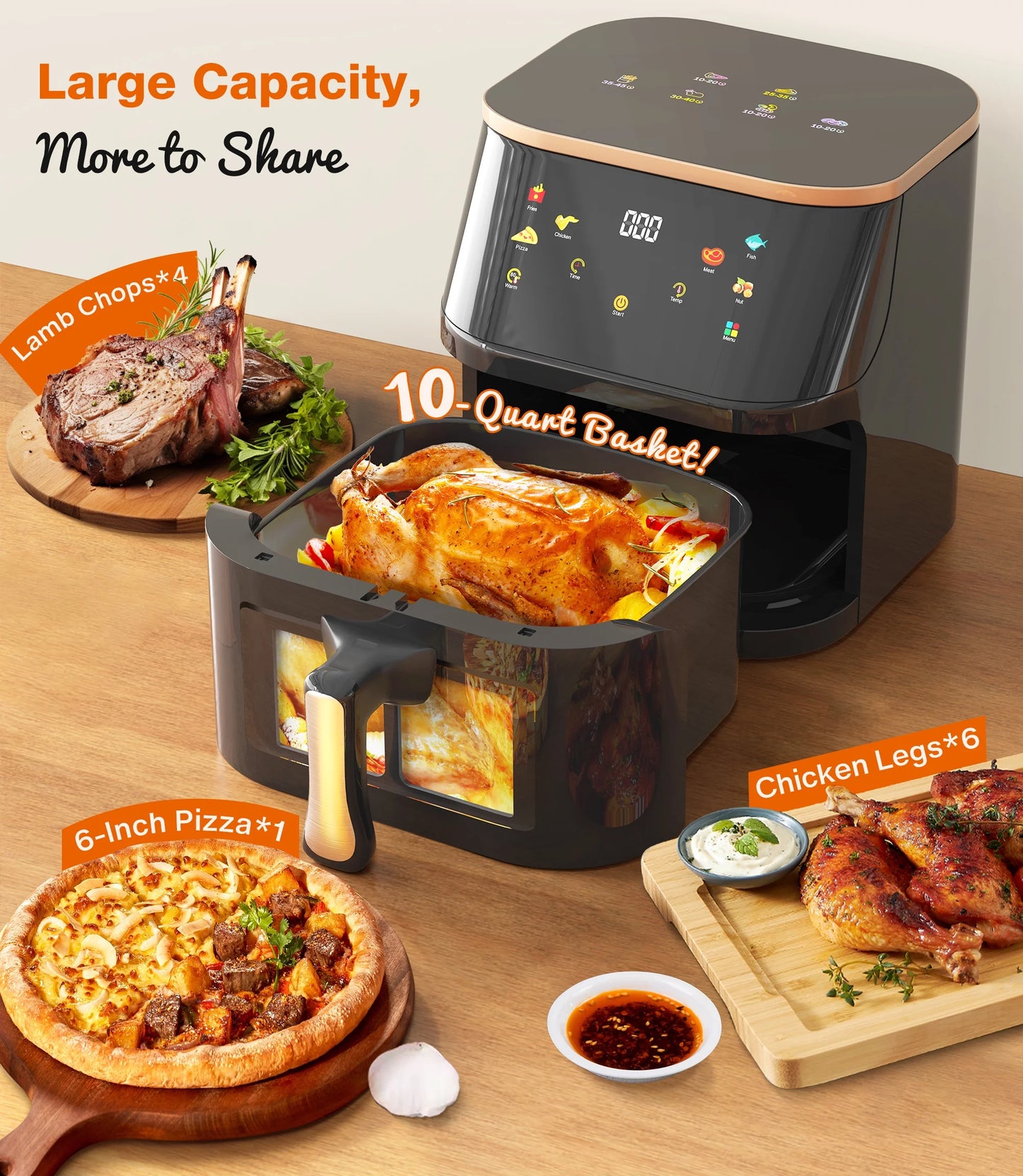 Suodoka Air Fryer 10 Qt Max 450F for Cooking, 6 Presets Fry Touch Panel Easy View Window, New Black