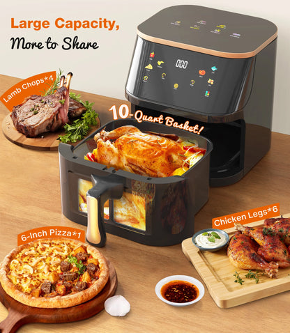 Suodoka Air Fryer 10 Qt Max 450F for Cooking, 6 Presets Fry Touch Panel Easy View Window, New Black
