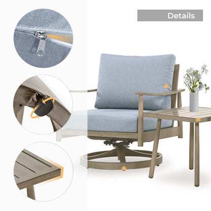 HAPPATIO Aluminum Outdoor Furniture Set - 5 Pieces Patio Furniture Set Includes 1 Side Table, 2 Swivel Chairs and 2 Ottomans with Thick Cushion, Patio Conversation Set for Backyard Poolside (Grey)