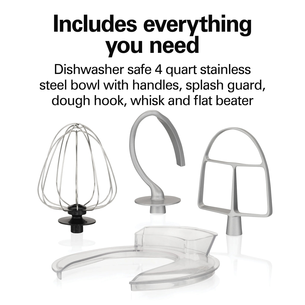 Hamilton Beach 4 Quart Stand Mixer for Kitchen, 7 Speeds, Tilt-Head, Dough Hook, Whisk & Flat Beater, Black