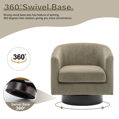 UIXE Swivel Accent Chair, Upholstered Fabric Barrel Chair for Living Room, Small Single Sofa Bedroom Reading Seat, Light Gray