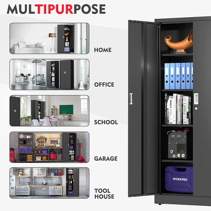 WORKPRO Metal Garage Storage Cabinet with Locking Doors and Adjustable Shelves,71 inches Tall Storage Cabinet for Tools, Office, Home, Shops (Black), Solid Packed