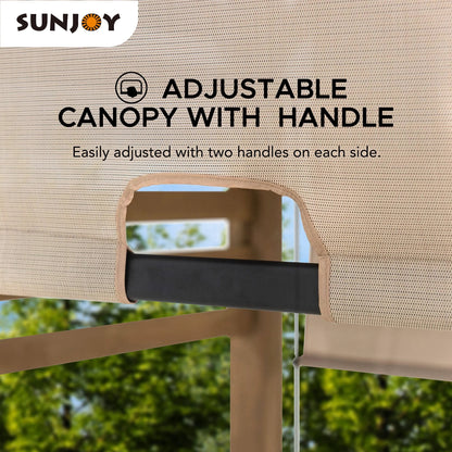 Sunjoy Cedar Pergola 10 x 11 ft. Wooden Hot Tub Pergola with Adjustable Canopy and Privacy Screen