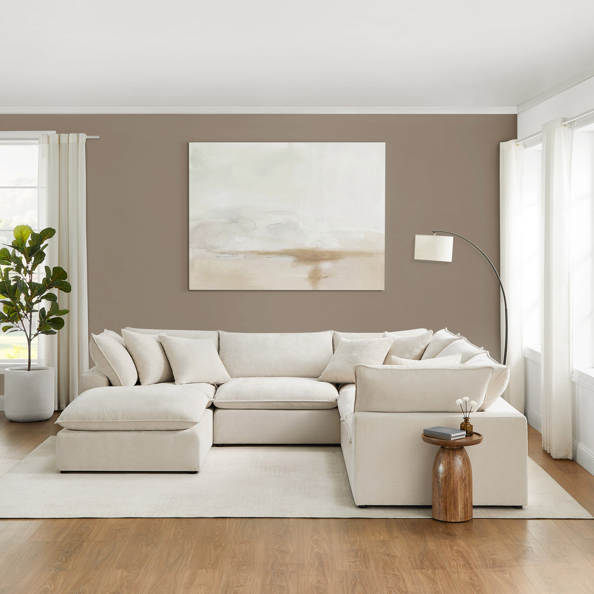 Sereen 6-piece Fabric Modular Sectional, Cream
