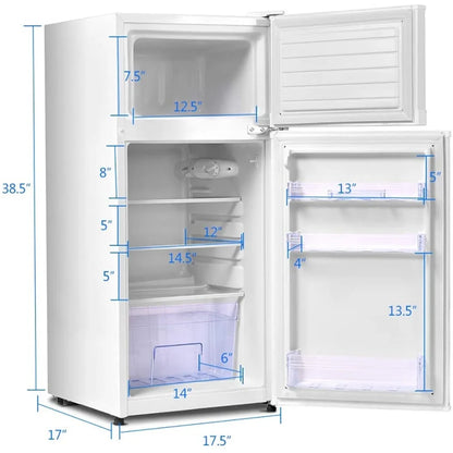 Canddidliike 2 Doors Cold-rolled Sheet Compact Refrigerator-White, Fridge with Freezer, Fridge, Adjustable Thermostat