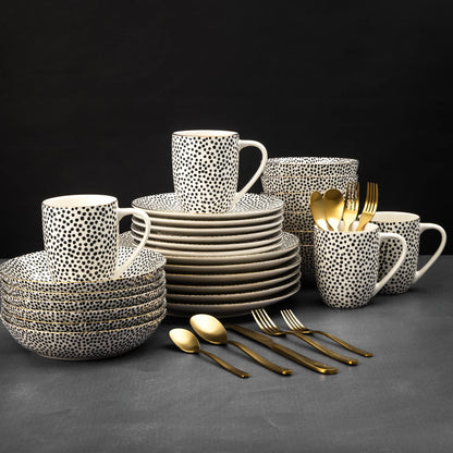 Thyme & Table 60-Piece Dot Dinnerware & Gold Flatware Set, Service for 6