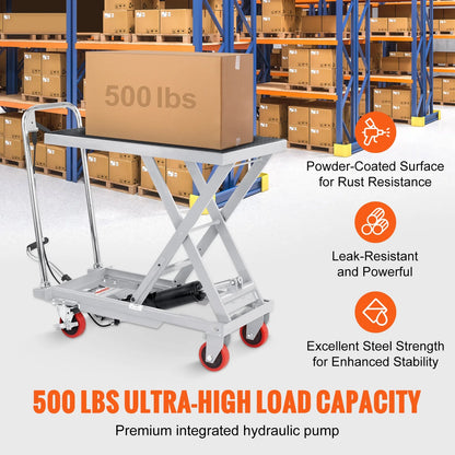 BENTISM Hydraulic Lift Table Cart 500 lbs Manual Scissor Lift Table 28.5" Gray