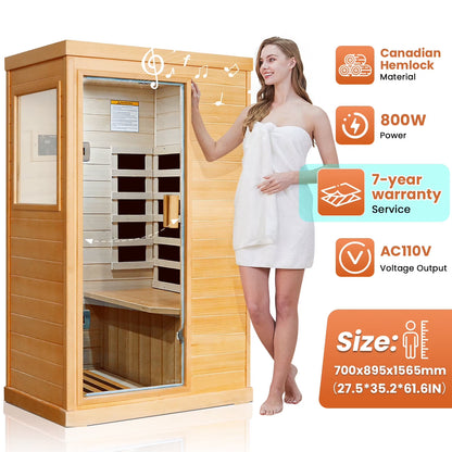 OUTEXER 800W Far Infrared Sauna with Carbon Heaters, Canadian Hemlock Wood, Indoor Use