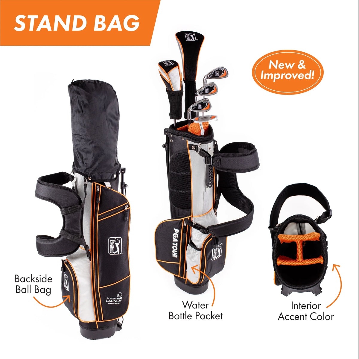PGA Tour Right-Handed 10 Piece Kids Golf Club Stand Bag Set; Player Height 4'8 - 5'2", Ages 8-12