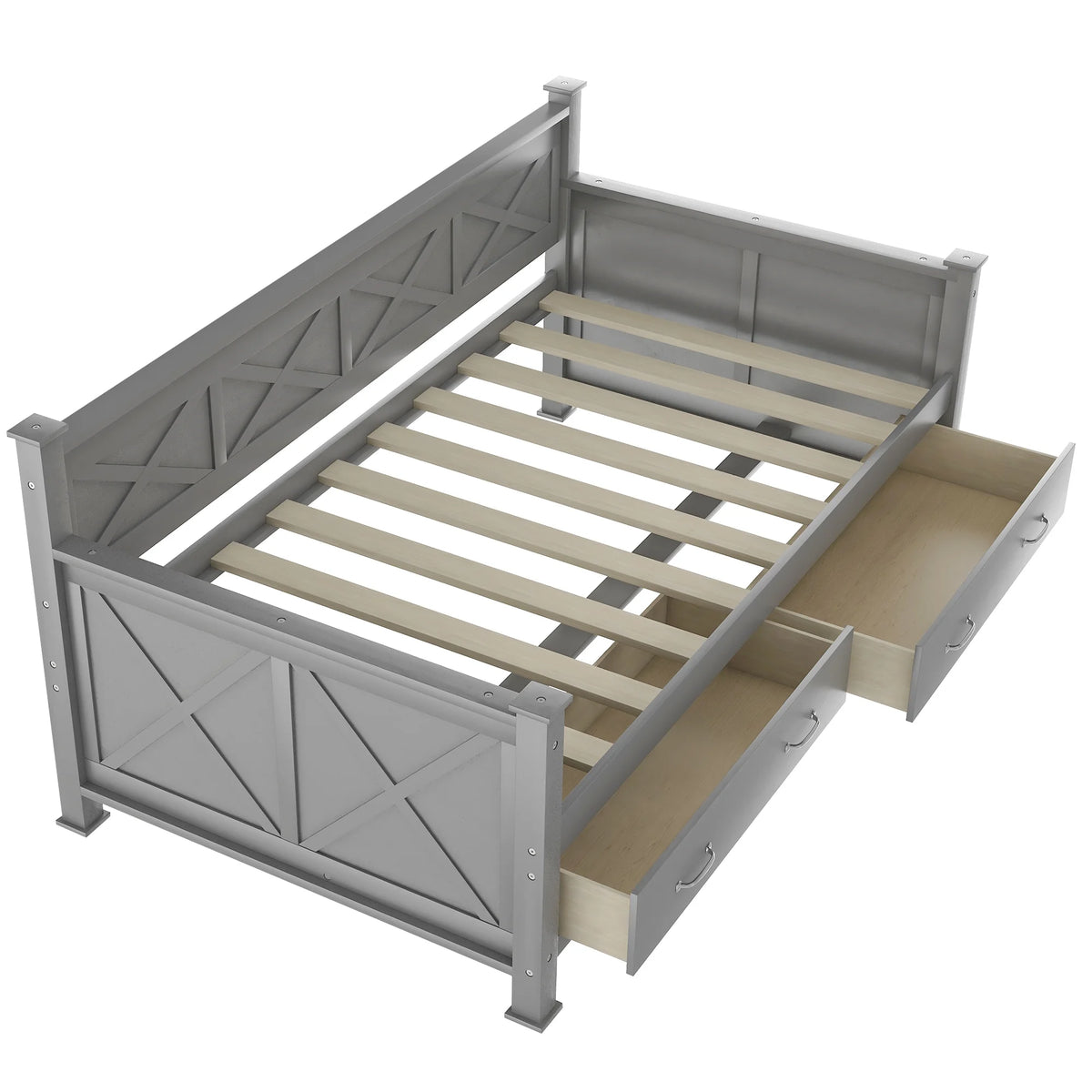 Euroco Twin Size Dayed with 2 Storage Drawers for Bedroom Low Profile Platform Bed, White