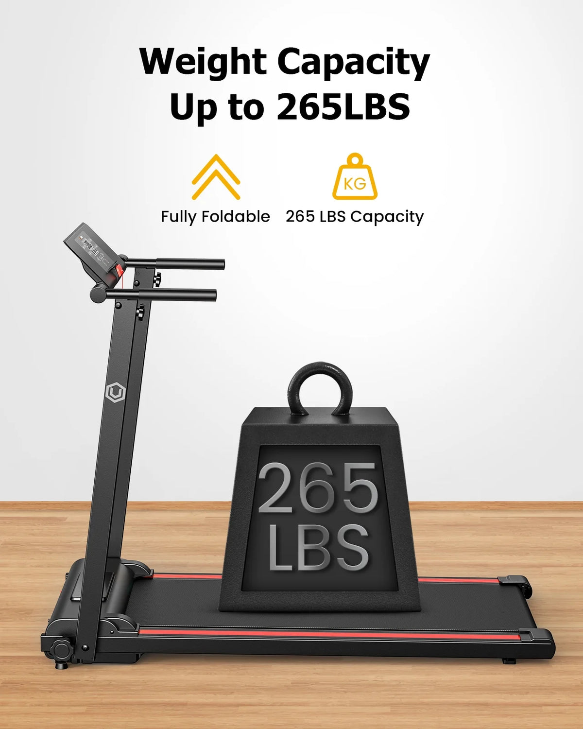 UREVO Folding Treadmill, 2.25HP Portable Mini Treadmills for Home Office, Compact Threadmill with 12 HIIT Modes, LCD Display, 265 lbs Capacity