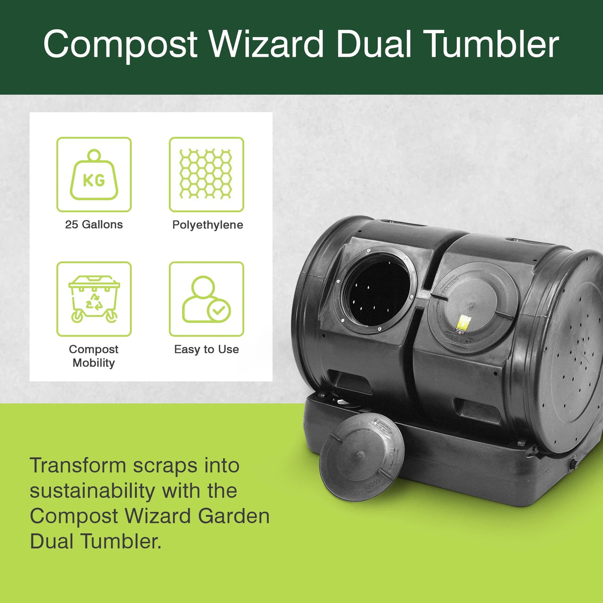 Good Ideas Compost Wizard Outdoor Dual Tumbler Compost Container, Black