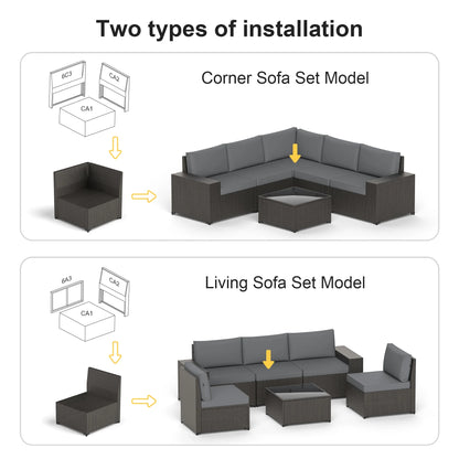 Phonjoroo 13 Pieces Outdoor Patio Furniture Set with 42�� Fire Pit Table, Rattan Patio Sectional Sofa Conversation Set w/ 50000 BTU Propane Fire Pit and Coffee Table for Garden, Backyard