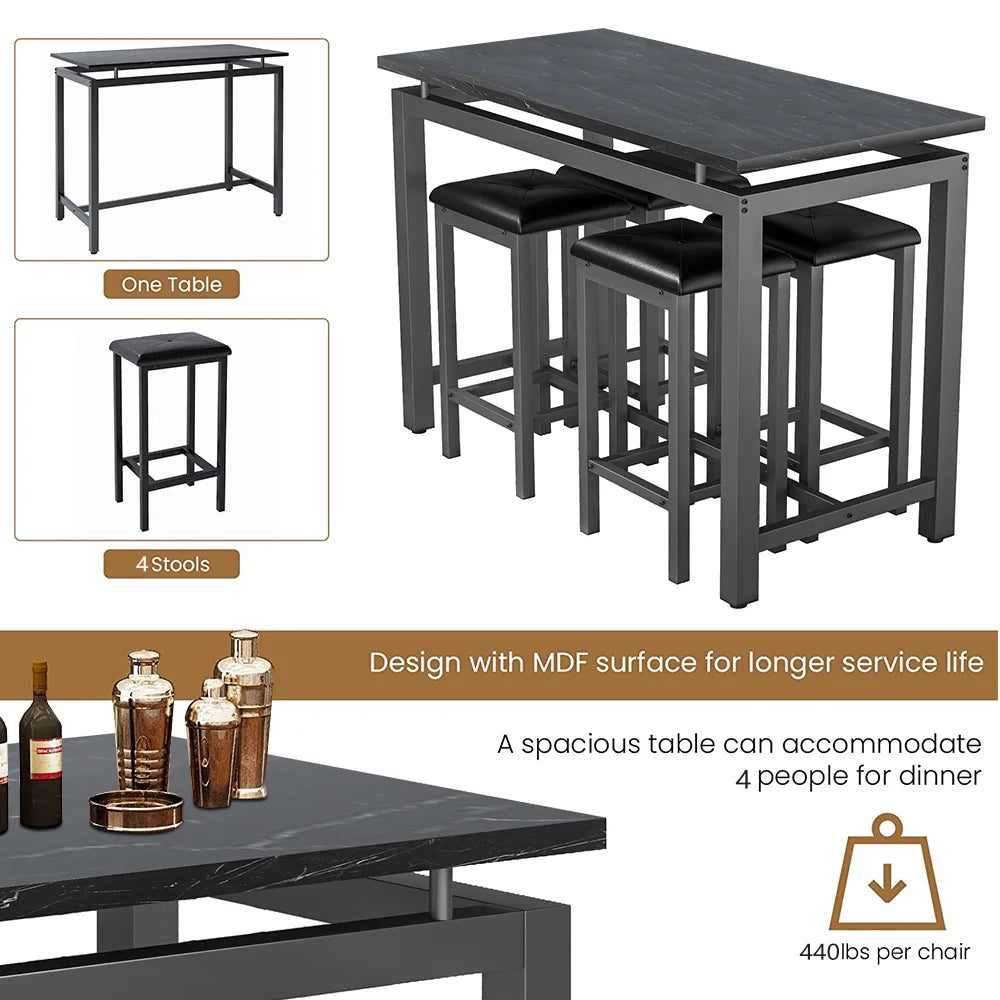 Counter Height Table Set of 5, Breakfast Bar Table and Stool Set, Minimalist Dining Table with Backless Stools, Wood Top Pub Table & Chair Set for Kitchen Apartment Bistro - Space Saving