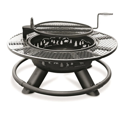CASTLECREEK 47" Fire Pit BBQ Grill Outdoor Wood Burning Steel Log Firepit for Camping, Grilling, Smores, Yard, Cooking Outside, Barbecue, Bonfire