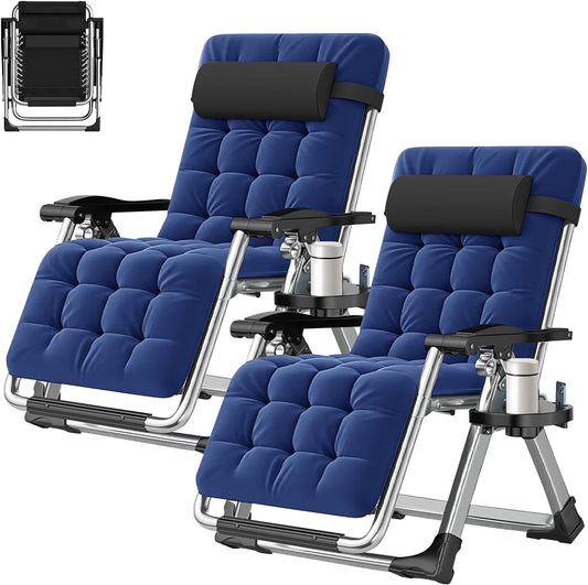 NAIZEA 2 Pack Zero Gravity Chair, Foldable Portable Lawn Recliner with Cushion, Headrest, Cup Holder, Black