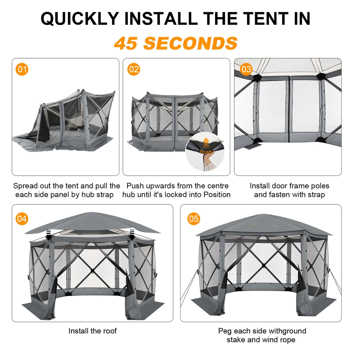 HOTEEL 12x12 Portable Pop-Up Outdoor Camping Gazebo, Screen Tent with Mosquito Nettings, Waterproof, UV, Bite Proof, Removable top Glamping Canopy with Carry Bag, Gray